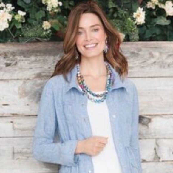 Chico's Jacket Women's Sz 12/14 Blue Cross Dye Linen Utility Jacket‎ (Chico's 2) - Picture 12 of 15